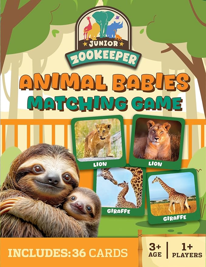 Masterpieces Officially Licensed Jr Zookeeper - Animal Babies Picture Matching Card Game for Kids and Families
