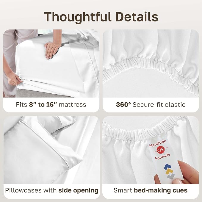 California Design Den Soft 100% Cotton Full Size Bed Sheets Set, 400 TC Good Housekeeping Award Winner, Silky Sateen Weave with Deep Pockets, Long Staple Cotton Full Bed Sheet Set - Antique White