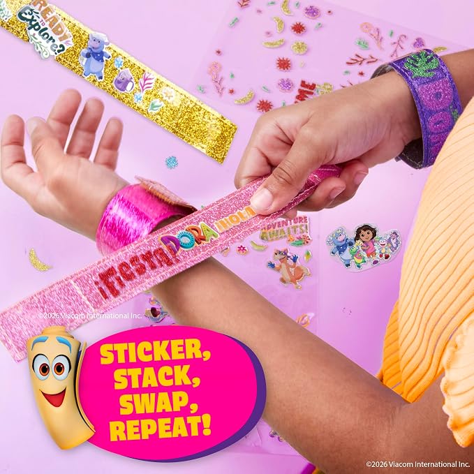 Dora Sparkle Bracelets, Reversible Bracelet Design with Easy Tab Closures, Includes Over 100 Glitter and Puffy Stickers