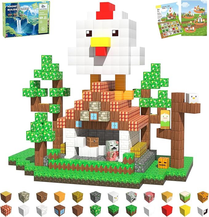 Magnetic Blocks Building Toys for Kids, 48 PCS Magnetic Blocks for Kids Ages 4-8, Magnet Cubes, STEM Sensory Toys for Boys & Girls, Christmas Birthday Gifts for Kid Ages 3+