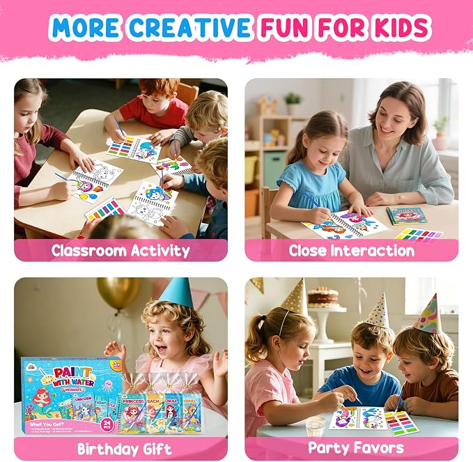 ZMLM 24 Water Coloring Books for Kids Party Favors - Bulk Mini Coloring Books for Kids Ages 4-8,Small Birthday Goodie Bag Stuffers School Teacher Return Gift Art Crafts Classroom Prizes (Mermaid)