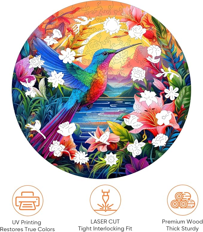 Mocfesk Puzzles for Adults, 500 Pieces Hummingbird Flower Wooden Puzzles, Unique Shaped Bird Jigsaw Puzzles for Adults and Kids, Gifts for Mom Grandma, Fun Challenge Family Game, 16.5'' x 16.5''