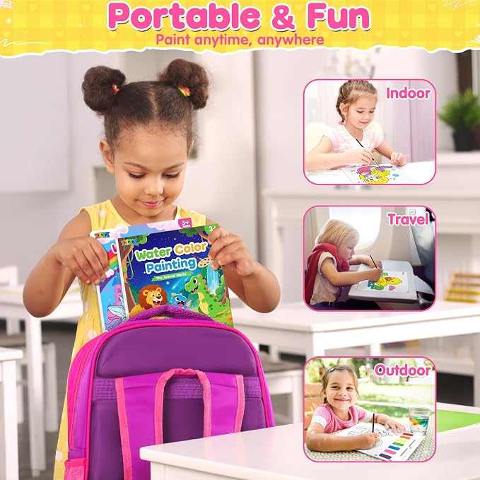Paint with Water Coloring Books for Kids: 2 Pack Watercolor Painting Books Set for Ages Toddler Girl Boys 3 4 5 6 7 8 Year Old Birthday Gifts - Mess Free Drawing Activity Arts and Crafts Toys Kit