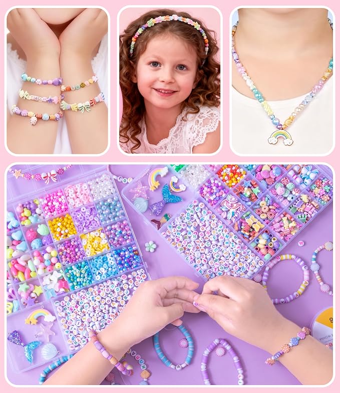 MiuCo Bracelet Making Kit for Girls - Cute Beads for Jewelry Making Kit with Charms Can Make Approx. 35+ Bracelets and Necklaces - Arts and Crafts Birthday Gifts for Kids Girls Ages 5 6 7 8-2 Box