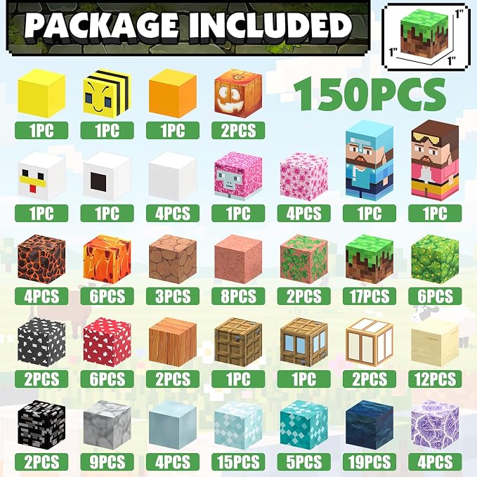 JIMI Magnetic Blocks -150pcs Magnetic Building Block Set STEM Construction Toys for Kids Age 3-8, 1 inch Magnet Blocks Montessori Sensory Stacking Toys Christmas Birthday Present for Boys Girls