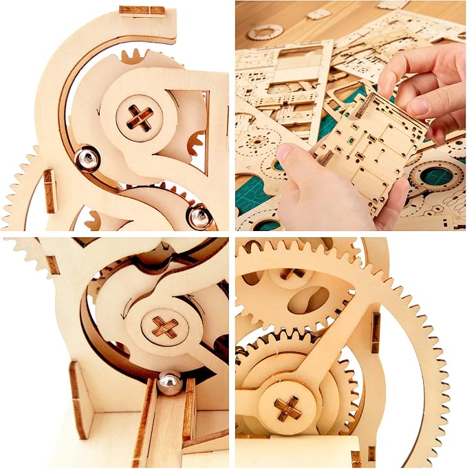 Solar 3D Wooden Puzzle Marble Run DIY Model Kit Craft Sets Wood Mechanical Toys Experiments Projects Birthday Gift for Adult Men Age 14+ Years Old