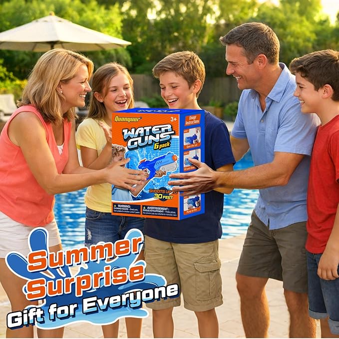 Quanquer 600cc Water Guns for Kids & Adults - 6 Pack Super Squirt Blasters Soaker with Long Range, High Capacity Pump Action, Summer Swimming Beach Outdoor Water Fighting Play Pool Toys for Boys Girls