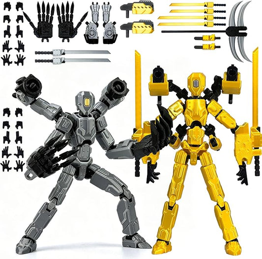 T13 Assembly Completed Action Figure Set, Multi-Jointed Movable 3D Printed Robot Toy, Cool Desktop Decoration Collectible Gift for Game Lovers (Gery and Gold)