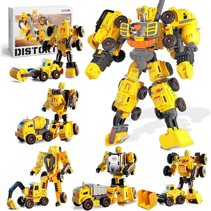 5-in-1 Transforming Construction Trucks Toys for Boys 3-6, STEM Building Vehicles Action Figures with Weapons for Child Age 4-7 – Toddler Robot Car Playset for Kids Birthday Gift