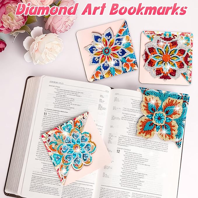 WIVICO 4 pcs Diamond Painting Bookmarks, DIY Diamond Art Kits for Adults, Book Corner - Protecting Bookmark Craft Supplies Kits for Book Lovers(Mandala C)