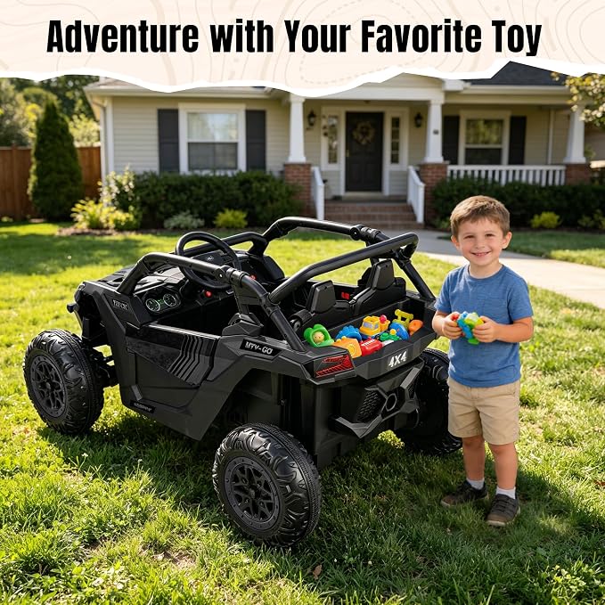 Firstness 24V Ride on Toys 800W Electric Remote Control Ride on Cars for Kids 2-Seater Riding Cars for Kids Ages 3-8, 3 Speed Mode, Music, LED Light, Off-Road UTV Ride on Truck for Boys & Girls, Black