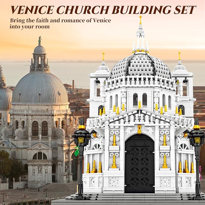 Reobrix Venice Church Building Block Sets for Adults with Lights 55014, Landmark Architecture Venice Santa Maria Della Salute Church Model, Collectible Italy Landmark Building Toy for Adullt (4270PCS)