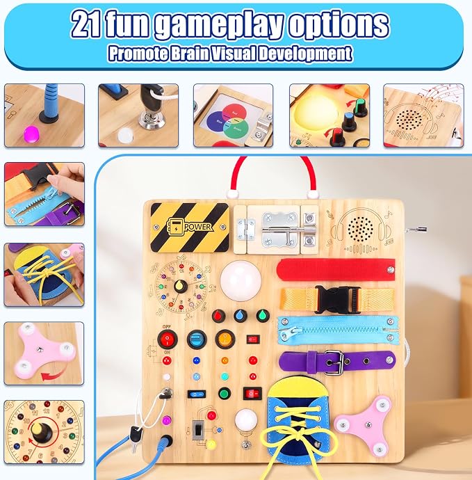 Konijiwa Busy Board - Montessori Toys for 1-3 Years Old Boys & Girls | Sensory Toys for Kids with Autism | Toddlers Learning Activity for Early Development (Busy Board v3)