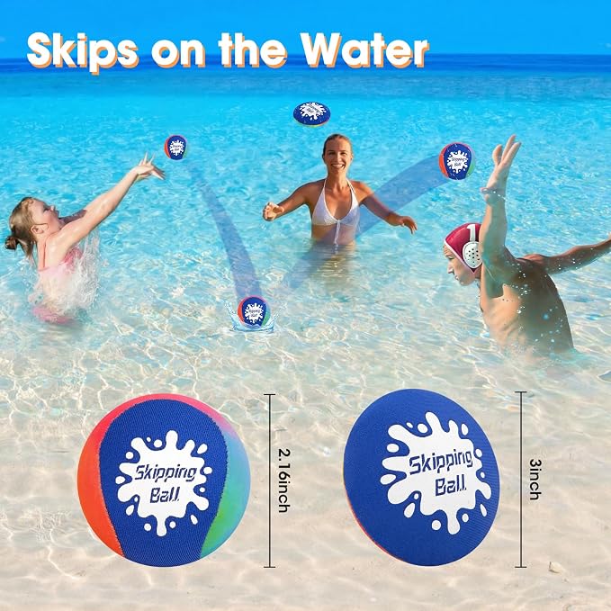 Korlon Skipping Water Balls, 4 Pack Skip Water Bouncing Ball with Mesh Bag, Summer Water Pool Toys for Kids Ages 4-8 8-12 Adults Games Cool Lake Beach Fun