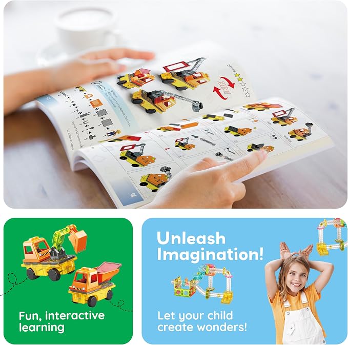 PicassoTiles Magnetic Tile Building Idea Book 230 Pages Illustrated Design Guide with 300 Creative Builds for Kids STEM Learning Creativity and Brain Development Educational Toy Ages 3 Plus PTIDEABOOK