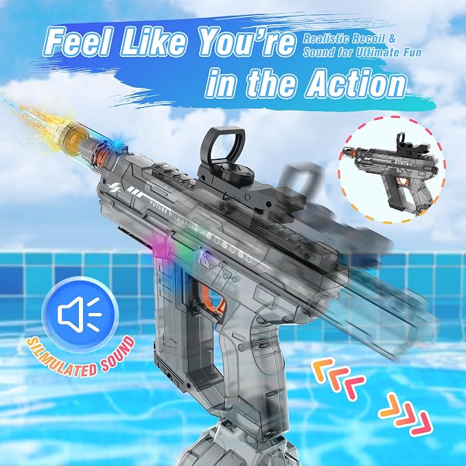 Electric Water Guns for Adults & Kids,Realistic Automatic Water Gun with 26-32 FT Long Range,800ml Large Water Tank,Splash-Resistant Design,Summer Outdoor Pool Beach Toy for Backyard Games(Black)