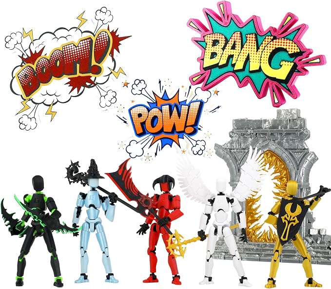 Qoopower Titan 13 Action Figure Assembly Completed, 5-Pack 3D Printed T Dummy Lucky 13 Action Figure Articulated, Gift for Boys Desktop Decorations,muñeco de acción (Multicolored)