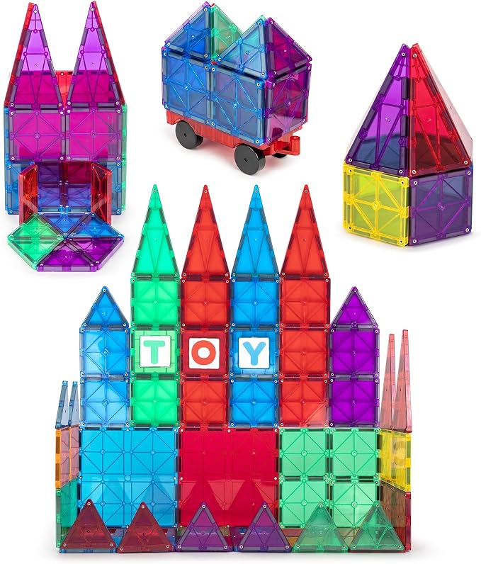 Playmags Magnetic Tiles Building Set 50 Pcs Set with Bonus Click-ins, Super Durable Magnet Blocks, STEM Development Kids Building Toys for Boys Girls & Toddlers