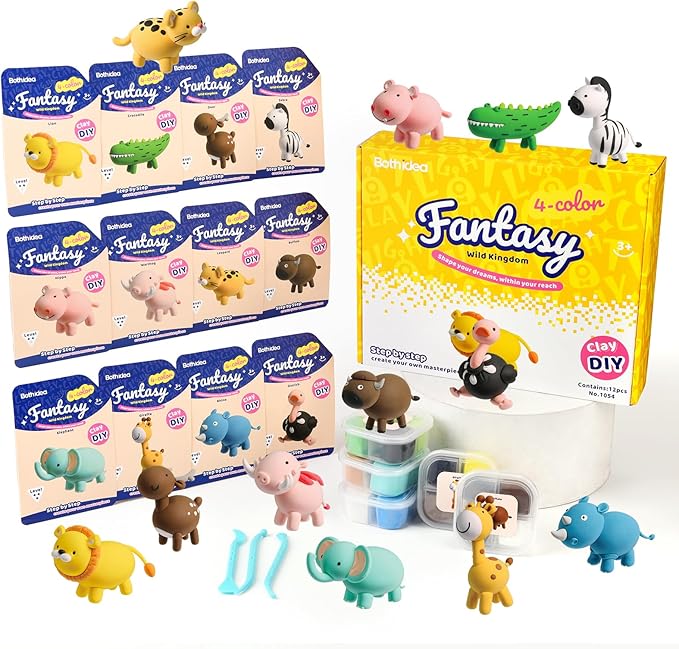 Both idea Air Dry Clay Kit, Animal Theme | 12 Packs, Non-Toxic Kids Gift | School & Party: Perfect for classroom art activities, birthday party favors, creative family DIY, and holiday celebrations.