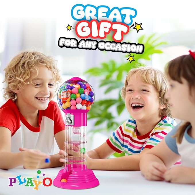 PlayO 10.5" Gumball Machine for Kids, Spiral Style Candy Dispenser for Gifts, Parties or Events - Bubblegum Machine w/Gumb Balls Included