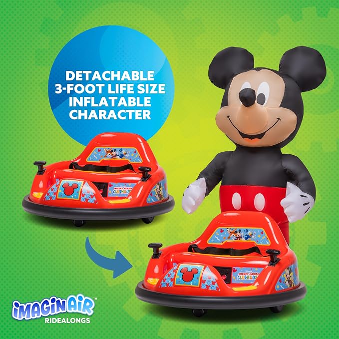 6V Mickey Mouse Toys Toddler Bumper Car - Ride On Toddler Toy, Kids Electric Bumper Car, Auto-Inflated, Parent Remote Control, LED Light, 360° Spins, 1 MPH, Max Weight 66lbs, Age 1.5-4yrs