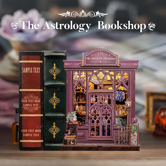 Fsolis Book Nook Kit, DIY Miniature House Kit for Adults & Beginners Booknook Bookstore Bookshelf 3D Wooden Puzzle Bookshelf Decor Gifts for Women Teenagers (The Astrology Bookshop)