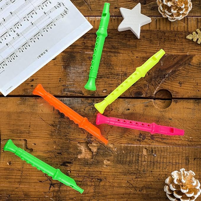 24 Pack 5.5 Inches Plastic Recorders for Kids, Mixed Color Flute Musical Instrument Toy for Party Favors, Classroom Music Education, Gift for Children，Easter Basket Stuffers, Easter Egg Fillers