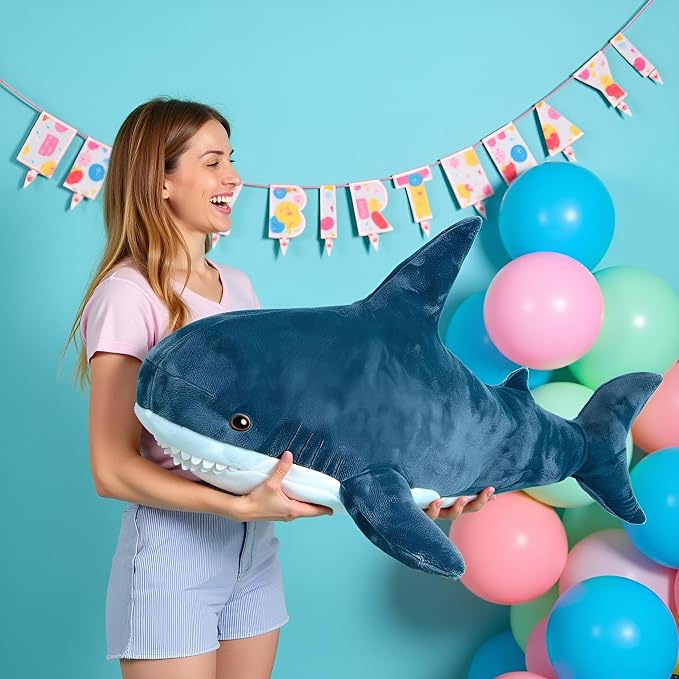 Ryttir 47.2 Inch XXL Giant Shark Stuffed Animals,Chubbier Shark Pillow Soft Shark Plush Shark Body Pillow Stuffed Shark Décor, Perfect Chrismas Stress Relief Gift for Kids Women