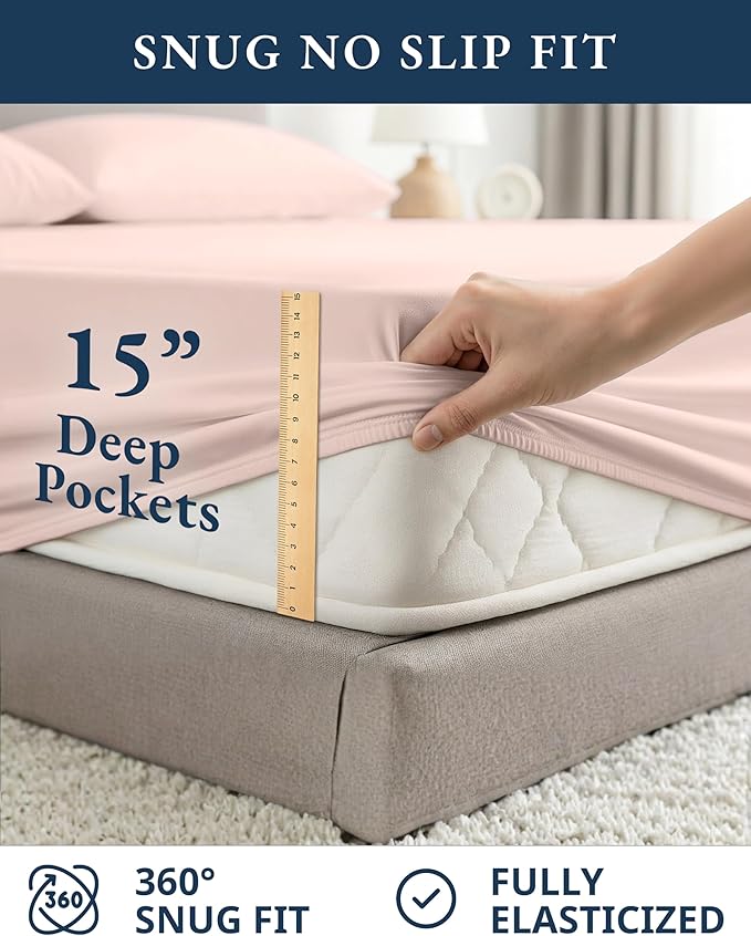 LANE LINEN Queen Size Sheet Set 100% Organic Cotton Percale - Sepia Rose | Queen Sheets In 100% Organic Cotton Percale - Cool All Summer, Cozy All Winter, Crisp Hotel-Style Feel, Great For Gifting