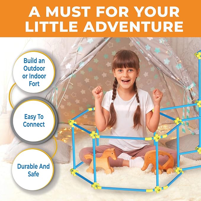 Fort Building Kit for Kids 180pc Modular Fort Builder STEM Toy Set | DIY Make Your Own Fort Playset for Girls, Boys, Toddler Children | Build Play Castle Tunnel House Structures Indoor & Outdoor
