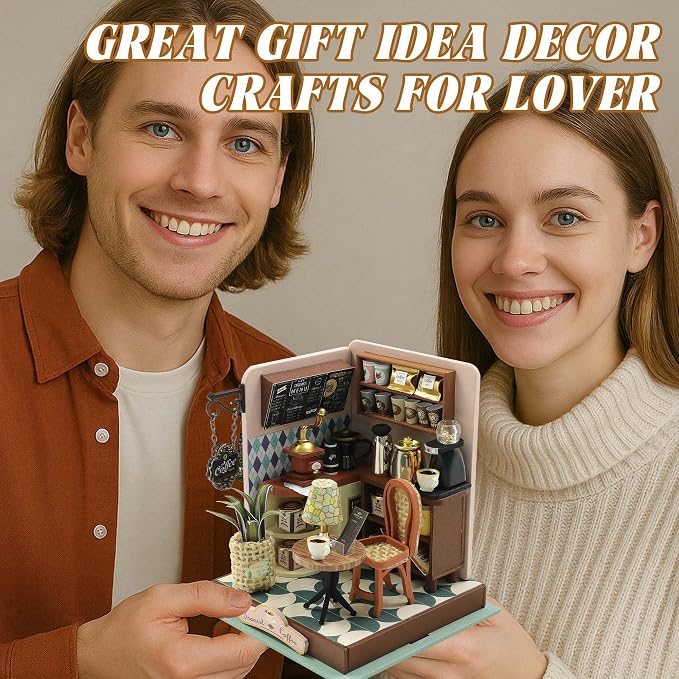 Kisoy DIY Miniature House Kit, Tiny House Building Kit with Furniture and LED Light for Adults and Teens, DIY Mini House Craft Kit, Decorations/Gifts for Family and Friends (Meet Cafe)