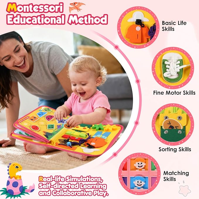 GOLIYEAN Toddler Busy Board - Montessori Toys for Toddler Boy Girl Birthday Gifts, Educational Learning Sensory Busy Book for Toddlers, Quiet Activity Books for Toddlers, Travel Toys for Airplane Car