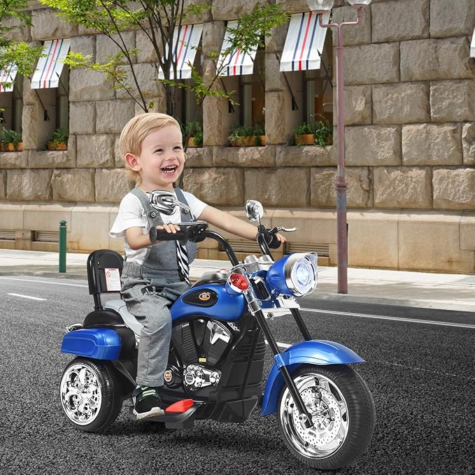 Costzon Kids Motorcycle, 6V Battery Powered Ride on Chopper Motorcycle w/Horn, Headlight, 3-Wheel Stable Ride on Toys, Electric Toddler Motorcycle for Kids, Gift for Boys Girls (Blue)