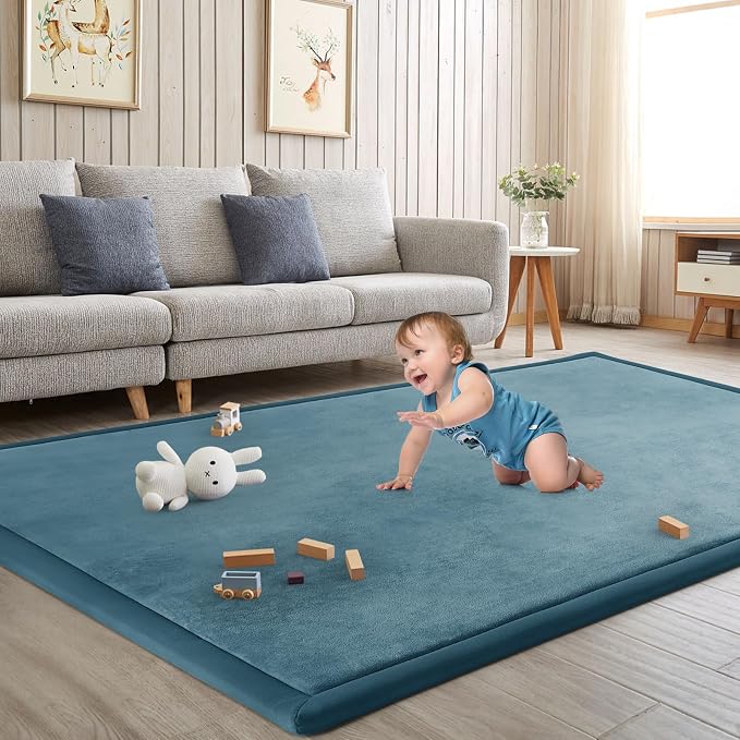 Baby Play Mat for Floor Nursery Rug Muscle Mat Area Rug Playroom Rug 65"x50" Playpen Mat Elastic Foam 1.3" Thick Crawling Mat for Babies,Toddlers, Infants, Kids,Indigo