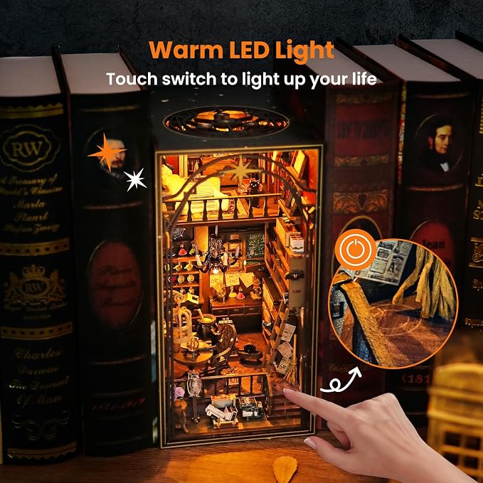 Book Nook Kit for Adults, DIY Dollhouse Booknook, 3D Wooden Puzzle, DIY Miniature Dollhouse Kit with Led Light for Adults Teens 14+, Decor Crafts for Friends Gifts