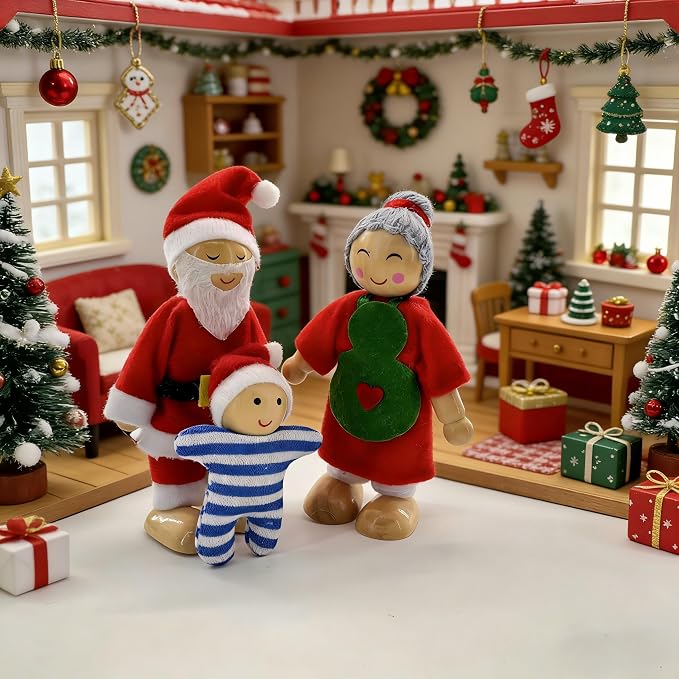 HYSTYLE 7 Pack Wooden Dollhouse Family Dolls Pretend Play Figures, Family Role Play Pretend Play People Figures