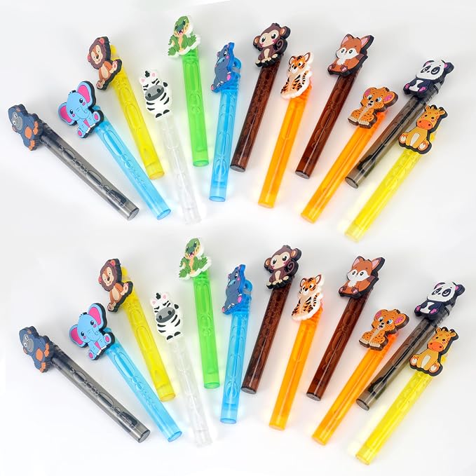 24PCS Animal Bubble Wands for Wild One Birthday Baby Shower Decorations Safari Jungle Theme Party Favors Supplies, Pinata Goodie Bags Filler, Classroom Prizes, Valentines Gifts, Easter Stuffers