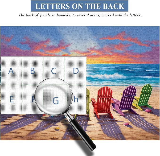 Beach Puzzles for Adults 1000 Pieces and up, PICKFORU Colorful Puzzle Collection Lounge Chair Beach Scene, Summer Puzzle as Home Decor