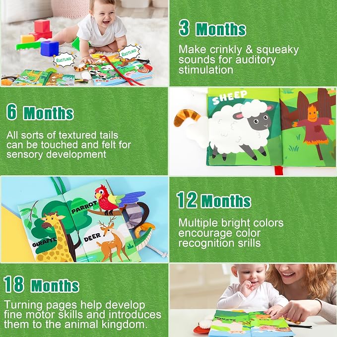 BBWOO Soft Baby Book Toy - Newborn Boy Girl Shower Gift - Tummy Time Toy for Infant 0-6 6-12 Months - Touch and Feel Sensory Crinkle Book with Teether - Baby Boy Girl Gift 2PCS