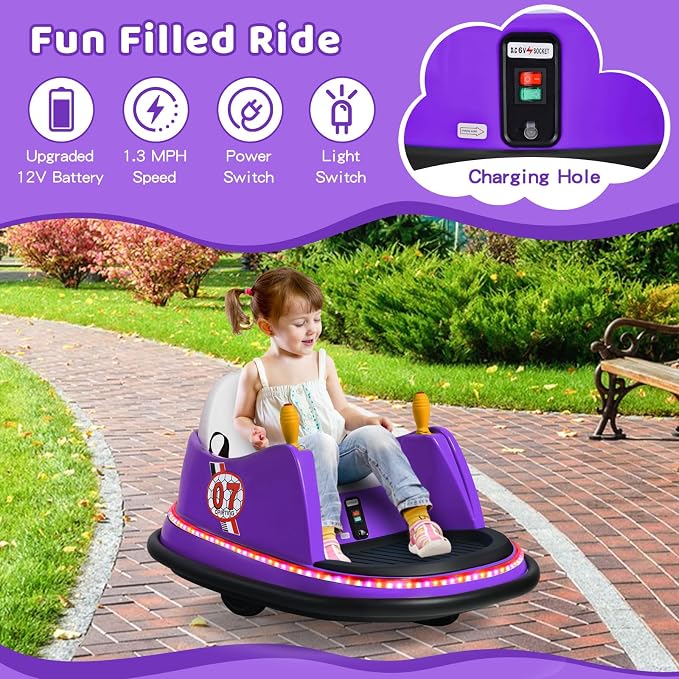 HONEY JOY 12V Toddler Bumper Car, Battery Powered Baby Ride on Bumper Car, Dual Joysticks, Flashing LED Light & 360 Degree Spin, Electric Vehicle Ride on Toys w/Remote Control, Gift for Boys Girls