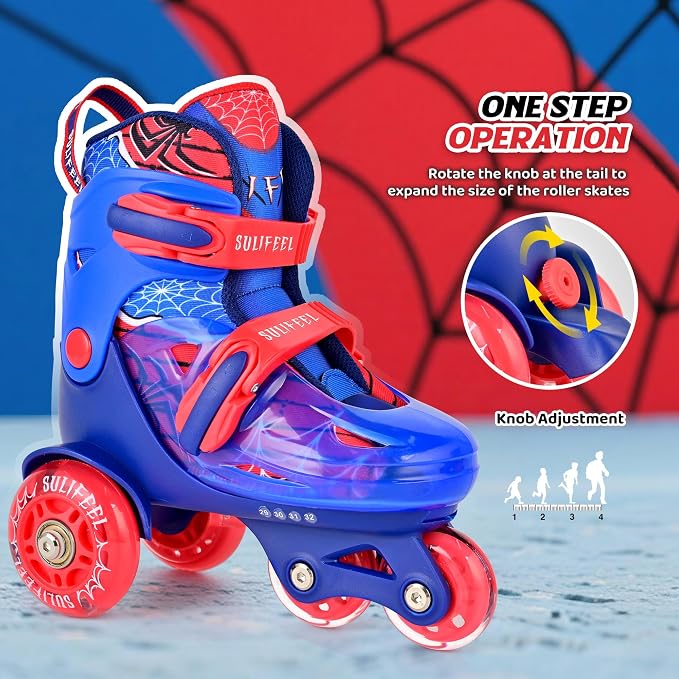 SULIFEEL Adjustable Roller Skates for Girls Boys Kids,Fun Illuminating Light Up Flash Wheels Three-Point Type Balance Suitable for Beginners Indoor Roller Skating