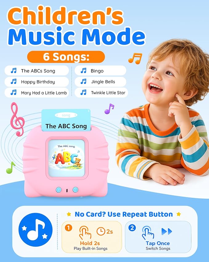 Aullsaty Talking Flash Cards for Toddlers 1-5 Years Old, Upgraded 536 Sight Words with 6 Songs Montessori Autism Sensory Toys, Educational Learning Speech Therapy Birthday Gifts for Boys Girls (Pink)
