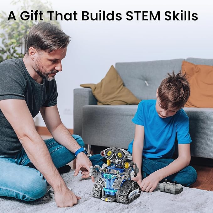 Sillbird STEM Robot Building Kit with Remote Control Gifts for Boys Ages 8-14, Buildable 5in1 Robotics Coding Toy for Kids Birthday with 596 Pieces