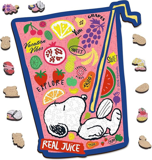Peanuts Snoopy Puzzles for Adults – Wooden Jigsaw Puzzles, 200 Pieces Unique Shaped Wooden Puzzle, Relax Family Game, 5MM Thick, Officially Licensed Merchandise – Real Juice, 11.8" x 9.8"