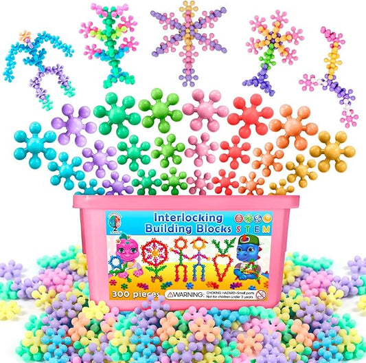 Curious 2 Learn 300pcs Pastel Building Blocks STEM Toy – Montessori Interlocking Discs Set for Kids 3+ | Educational Construction Set | Creative Gift for Girls & Boys | Safe, Durable & Colorful