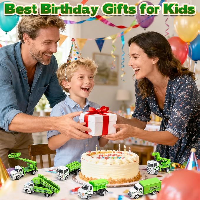 6 Pack Diecast Garbage Truck Toys, Mini Alloy Trash Truck Kids Play Vehicles Set Cars Toys for Toddlers Boys Ages 3 4 5 6 7 Years Old Birthday Gift & Party Favors &Goodie Bag Stuffers