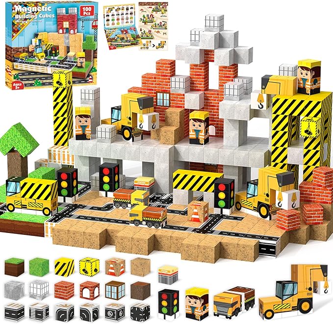 ToyUnited Magnetic Blocks - 100PCS Magnetic Building Blocks Magnet Cubes Stacking Construction Set, STEM Montessori Sensory Toys for Kids Boys Girls Ages 3-5 6-8 Holiday Birthday Gifts