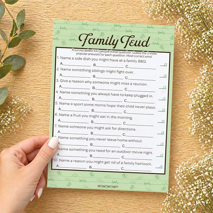DISTINCTIVS Family Reunion Game Pack - Family Trivia, Most Likely to, Family Feud & Find the Family Member - 4 Game Set for 20 Guests