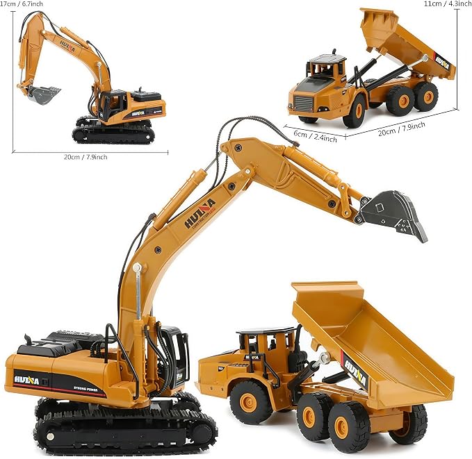 Gemini&Genius Heavy Duty Excavator Toy Dump Truck Toys for Kids, Construction Site Playset, Metal Construction Vehicles, Outdoor Sandbox Car Toys Gifts for Kids 4 5 6 7 8 Years Old Boys Girls Toddlers