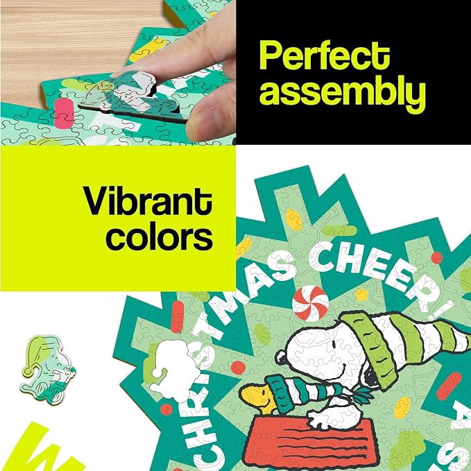 Peanuts Snoopy Puzzles for Adults – Christmas Cheer Wooden Jigsaw Puzzles, 200 Pieces Unique Shaped Woodstock Puzzle, for Kids, 5MM Thick, Officially Licensed Merchandise, 11" x 11"